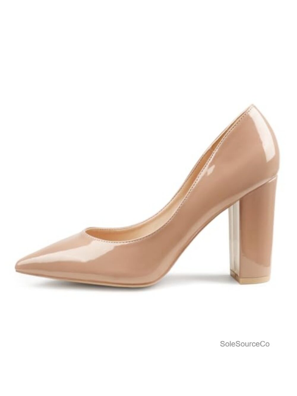 Chunky Heels Pointed Toe PU Pumps Block Heel Women's Dress Shoes